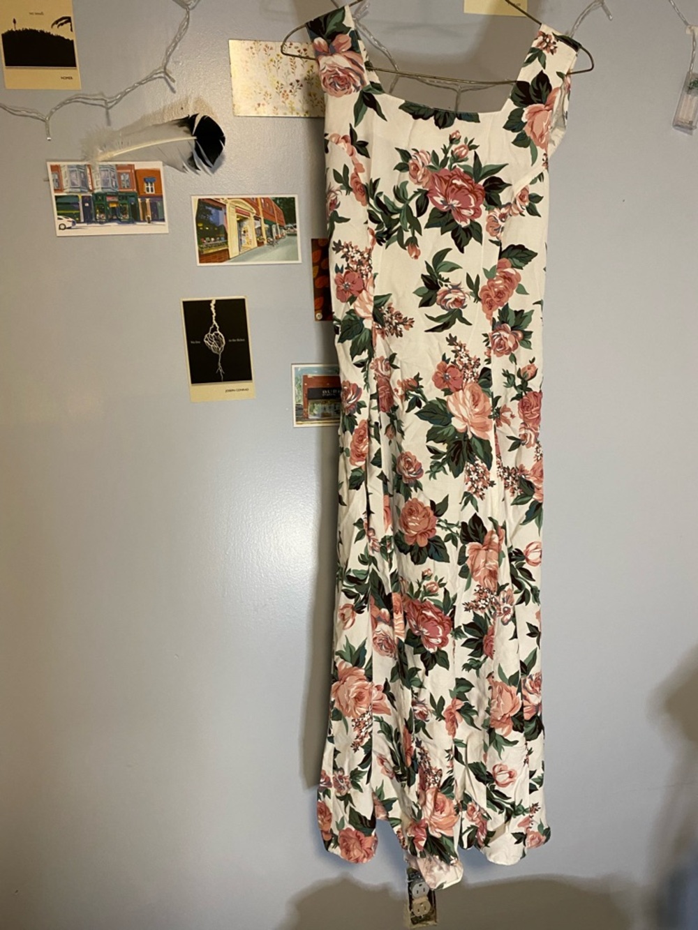 Sleeveless White Maxi Dress with Pink Rose Floral Print